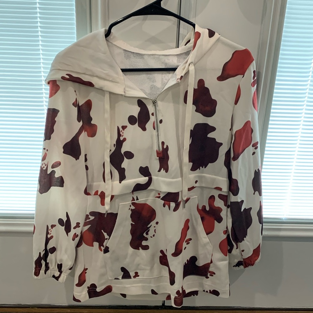 Cow print lightweight pullover with hood
